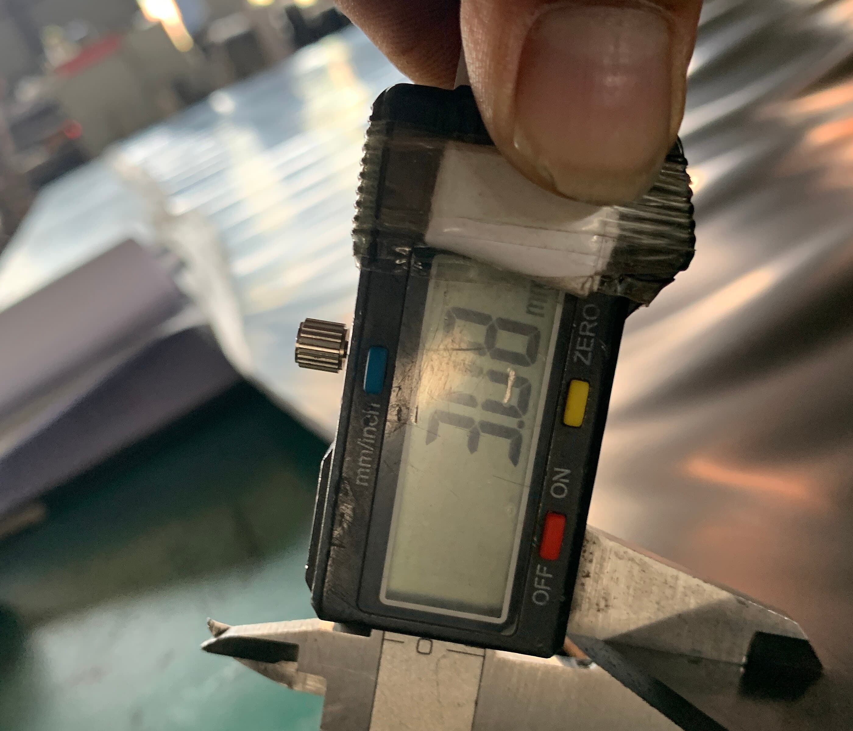 3 mm PVC strip thickness measured with a gauge