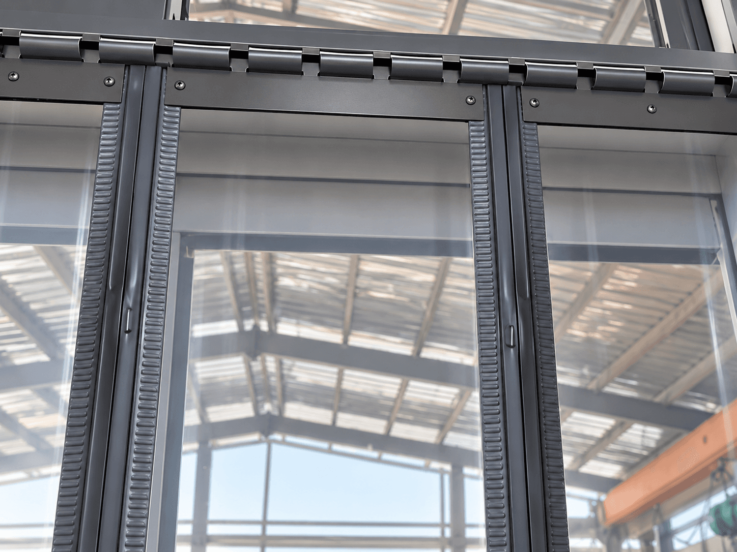 Representative illustration of magnetic PVC strip curtain installation detail